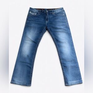 Rock Revival Easy Straight Women’s Size 36 Blue Embroidered Jeans